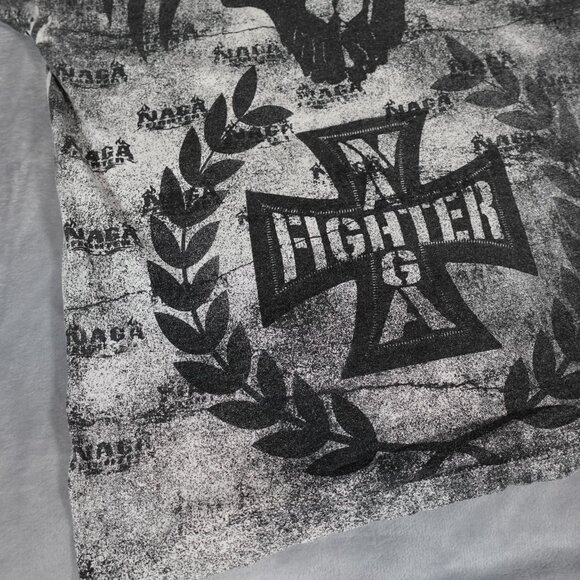 NAGA Fighter Skull All Over Print T Shirt Mens L Slim Fit Grunge Y2K Style - Picture 4 of 8